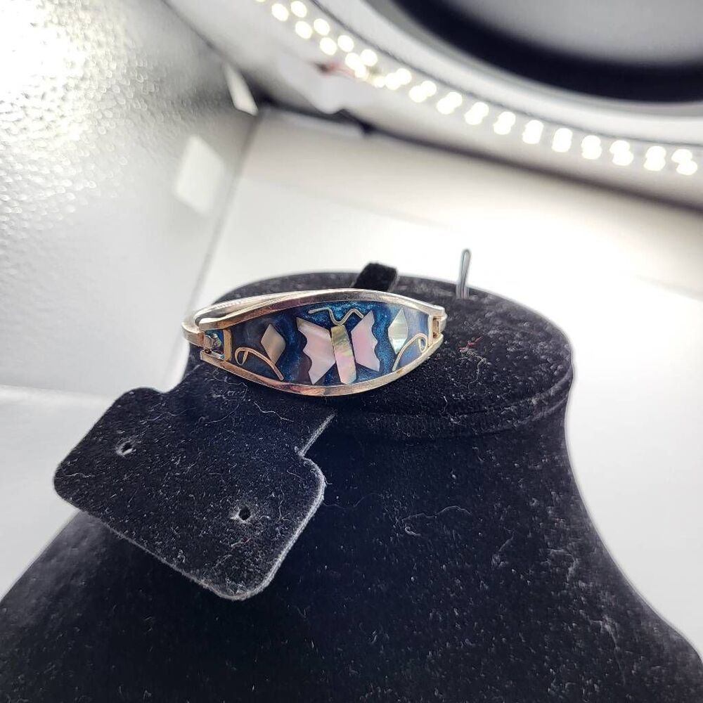 Artisan Made Alpaca Sterling Silver Enamel and Mother of Pearl Butterfly Childre